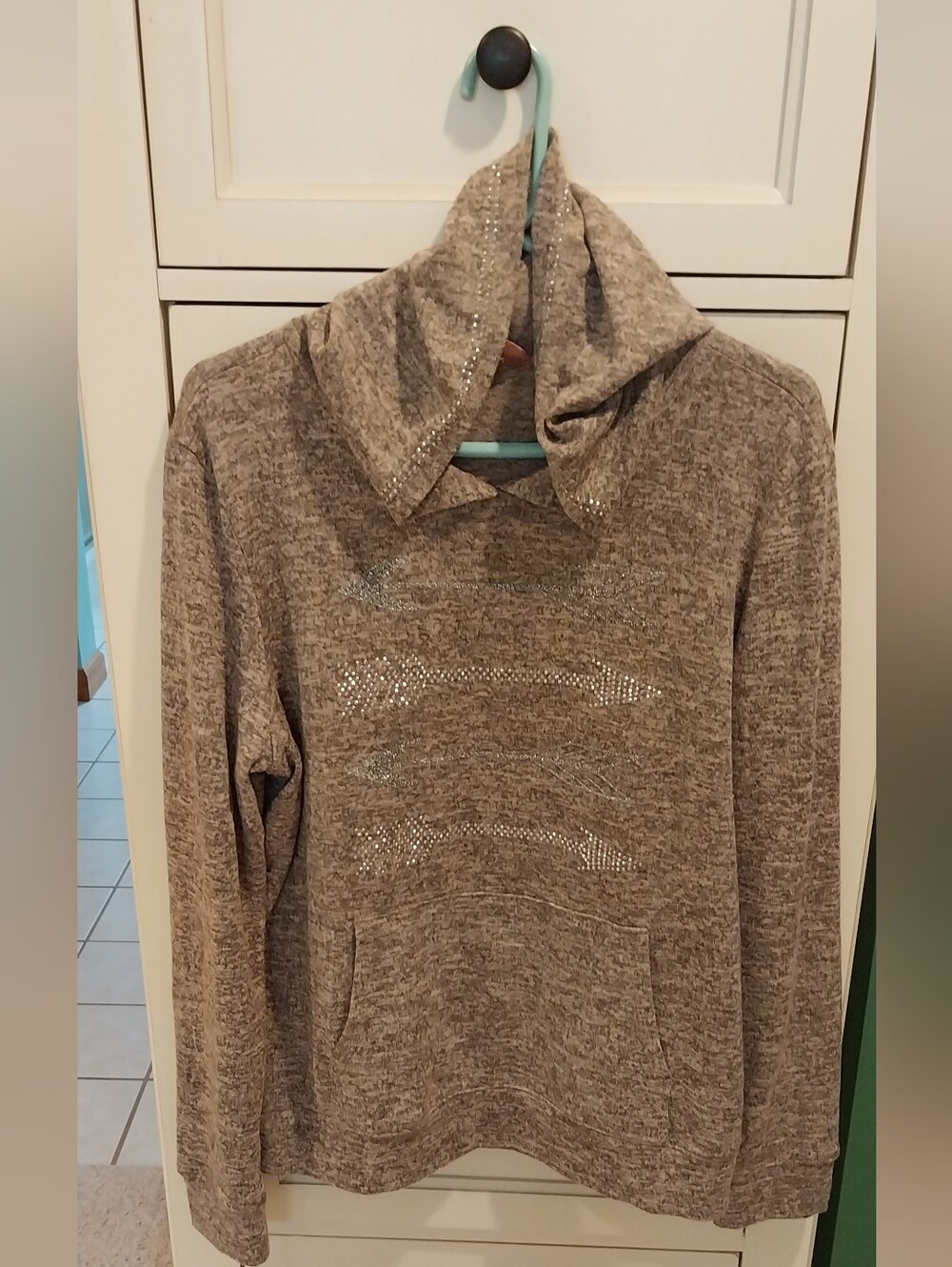 SJS Women's Taupe Hooded Top  with Shimmer Accents